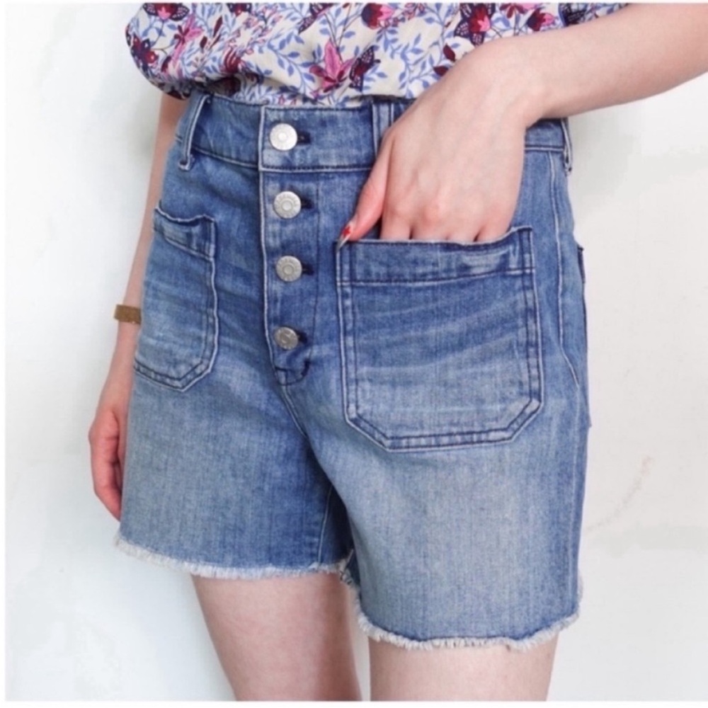 Madewell High-Waist Button-Front Denim Shorts - Light Blue Size 26